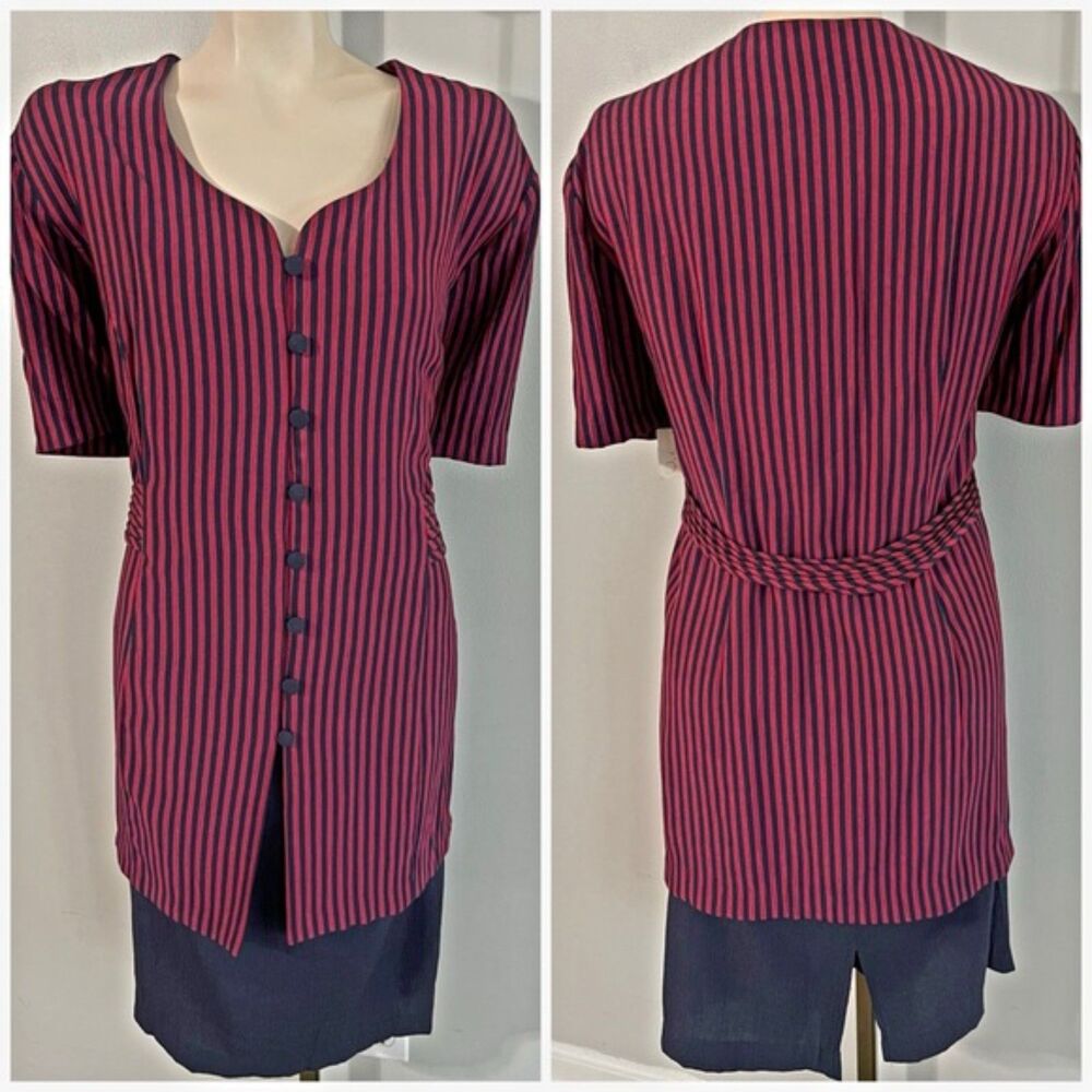 Vintage 90s Lady Dorby Striped Midi Dress 18W Plus Secretary Core Career NWT